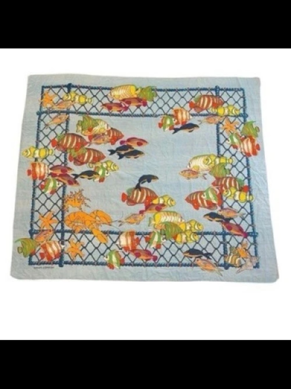 Hermes Light Blue Multicolor Fish Print Silk Scarf